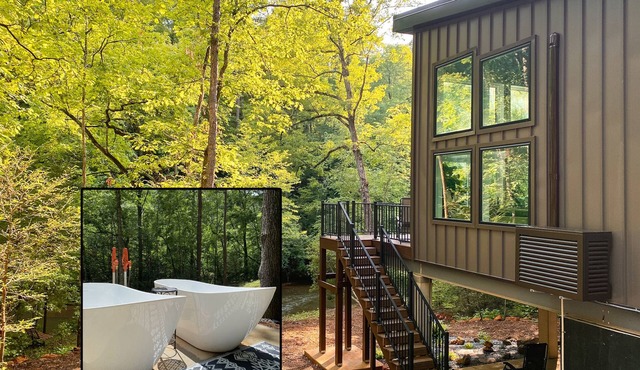 Waterfront Luxury Retreat in 75-Acre Forest. Hike, Kayak, and Soak. in Union Mills